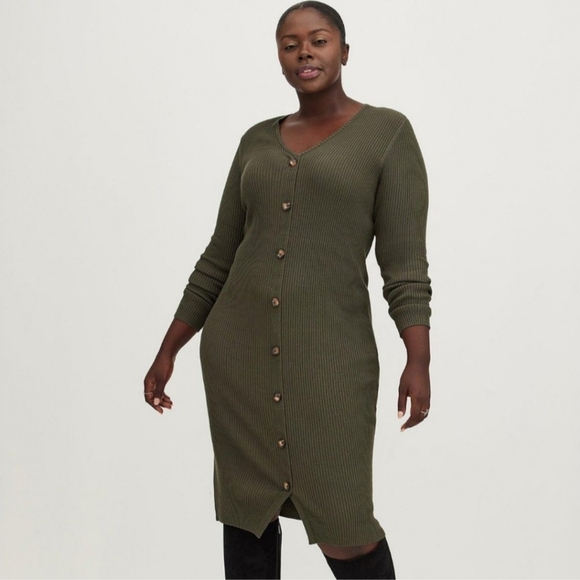Torrid Bodycon Sweater Dress In Olive Green Plus Size 2X - Picture 1 of 5